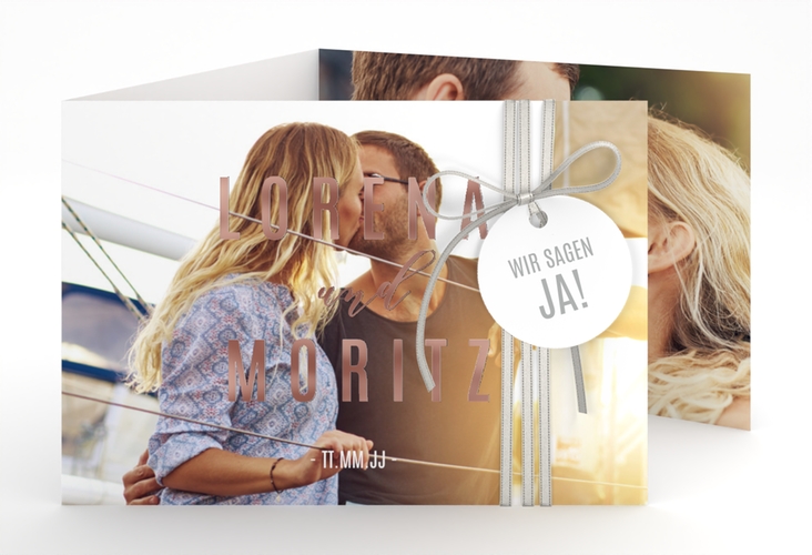 Hochzeitseinladung Memory A6 Doppel-Klappkarte rosegold