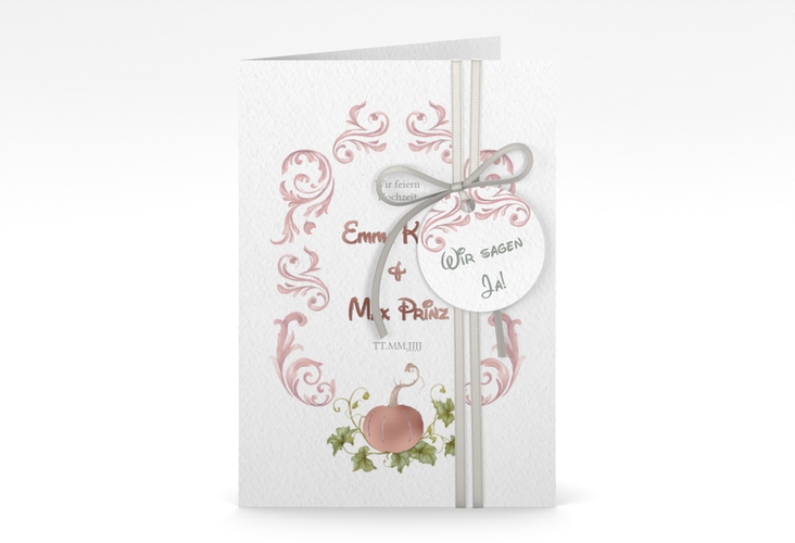Einladungskarte Hochzeit Märchenhaft A6 Klappkarte hoch rosa rosegold