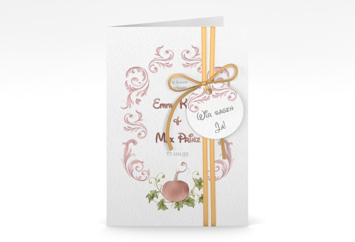 Einladungskarte Hochzeit Märchenhaft A6 Klappkarte hoch rosa rosegold