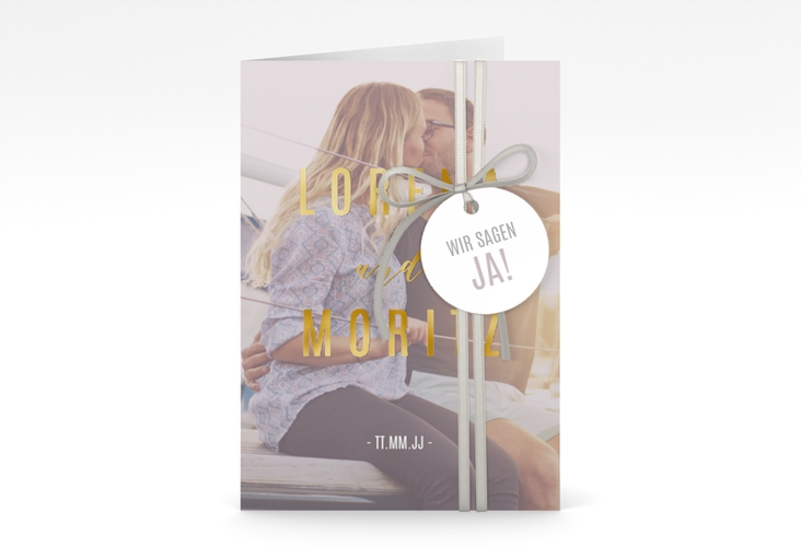 Einladungskarte Hochzeit Memory A6 Klappkarte hoch grau gold