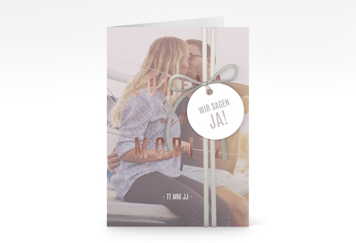 Einladungskarte Hochzeit Memory A6 Klappkarte hoch grau rosegold
