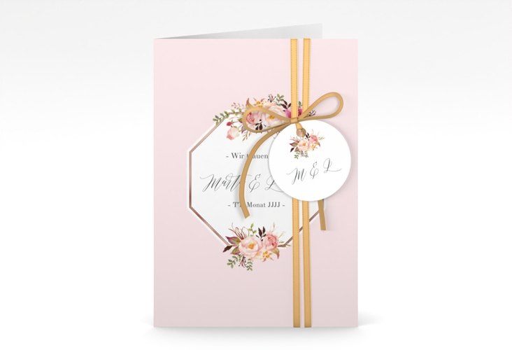 Einladungskarte Hochzeit Prachtvoll A6 Klappkarte hoch rosa rosegold