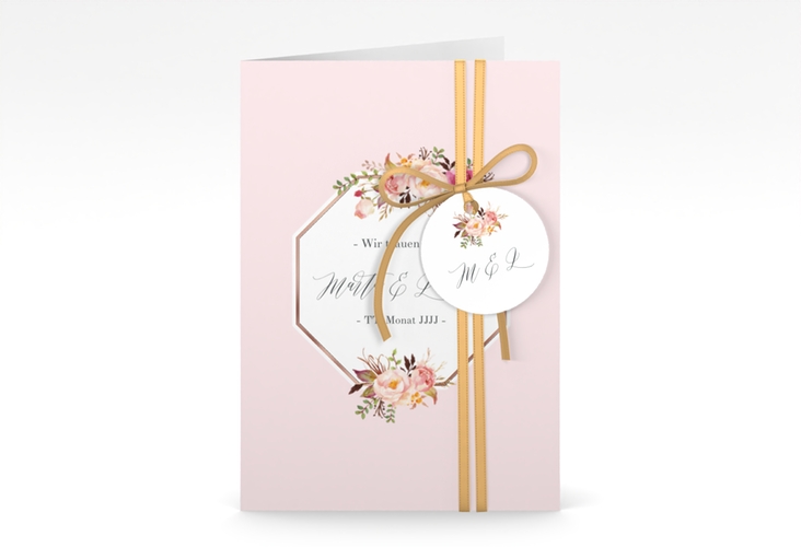 Einladungskarte Hochzeit Prachtvoll A6 Klappkarte hoch rosa rosegold