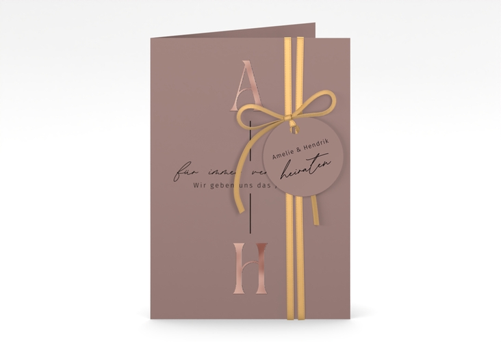 Einladungskarte Hochzeit Lebensbund A6 Klappkarte hoch rosa rosegold mit veredelbaren Initialen