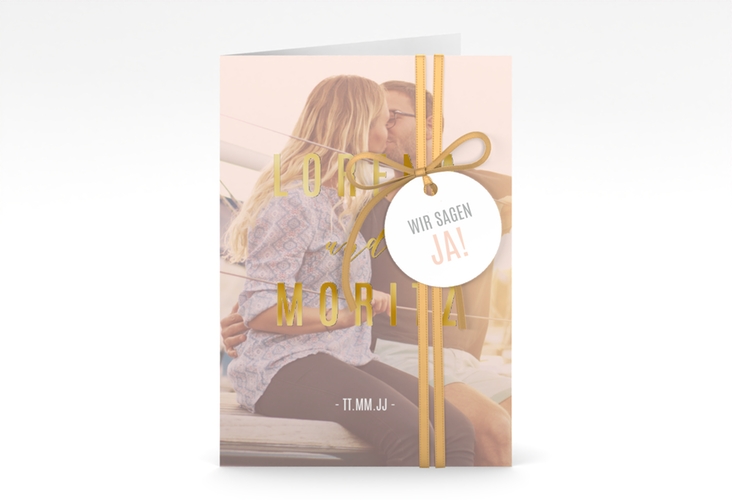 Einladungskarte Hochzeit Memory A6 Klappkarte hoch rosa gold