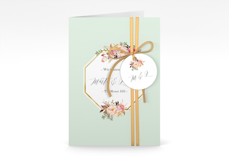 Einladungskarte Hochzeit Prachtvoll A6 Klappkarte hoch mint gold