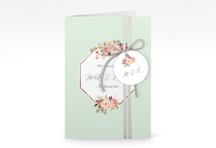 Einladungskarte Hochzeit Prachtvoll A6 Klappkarte hoch mint rosegold