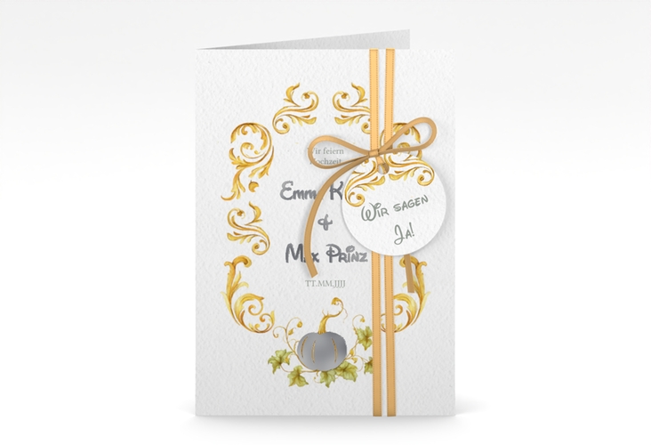 Einladungskarte Hochzeit Märchenhaft A6 Klappkarte hoch gold silber