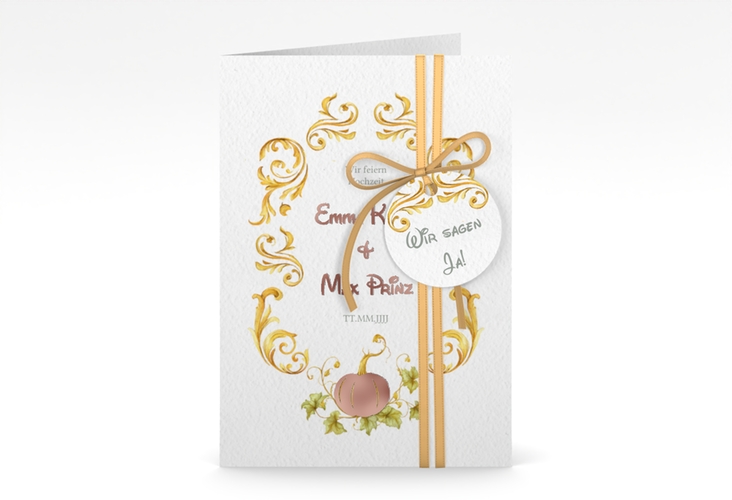 Einladungskarte Hochzeit Märchenhaft A6 Klappkarte hoch gold rosegold