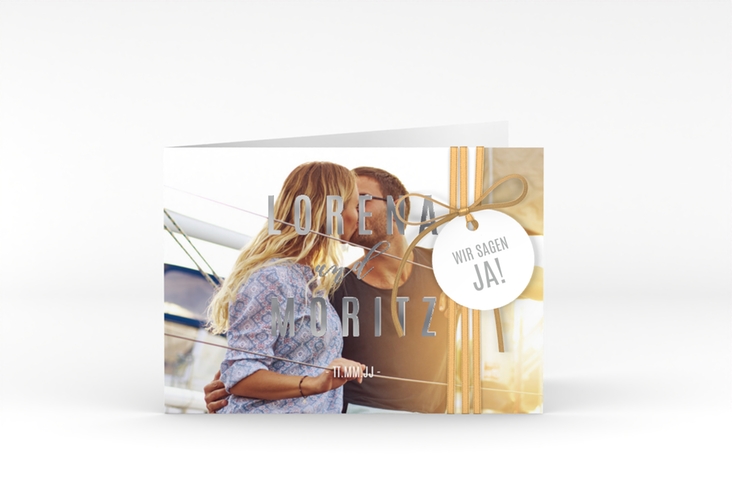 Hochzeitseinladung Memory A6 Klappkarte quer silber