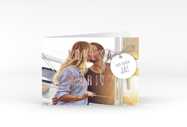Hochzeitseinladung Memory A6 Klappkarte quer rosegold