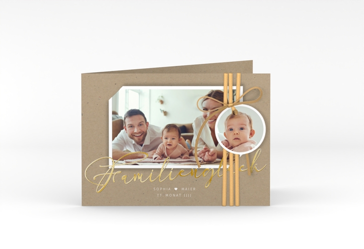 Geburtskarte Familienzuwachs A6 Klappkarte quer gold