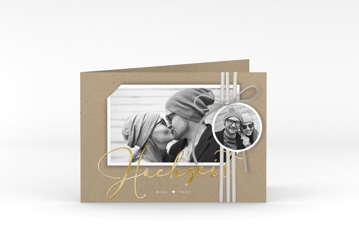 Hochzeitseinladung Crafty A6 Klappkarte quer gold mit Foto