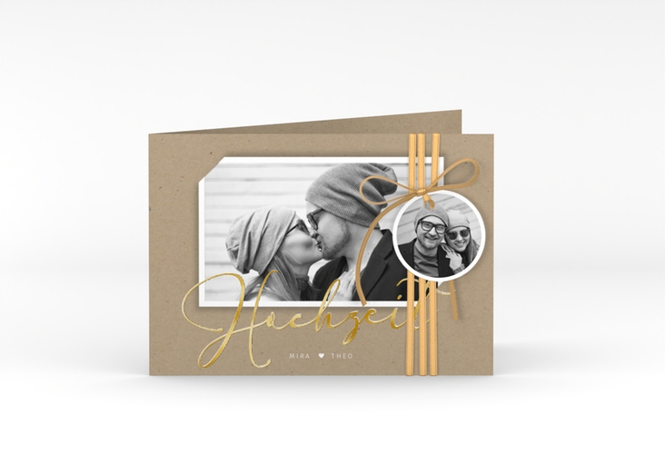 Hochzeitseinladung Crafty A6 Klappkarte quer gold mit Foto