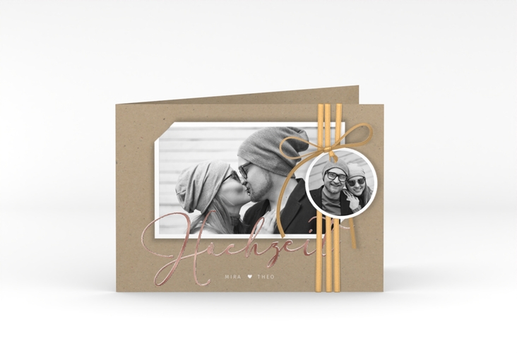 Hochzeitseinladung Crafty A6 Klappkarte quer rosegold mit Foto