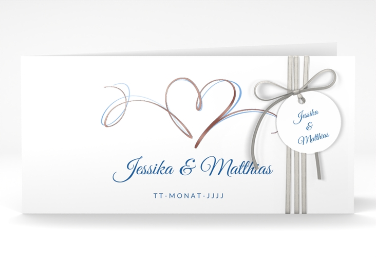 Hochzeitseinladung Envie lange Klappkarte quer blau rosegold