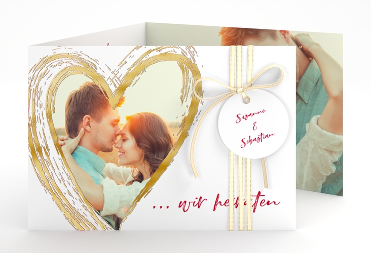 Hochzeitseinladung Liebe A6 Doppel-Klappkarte rot gold