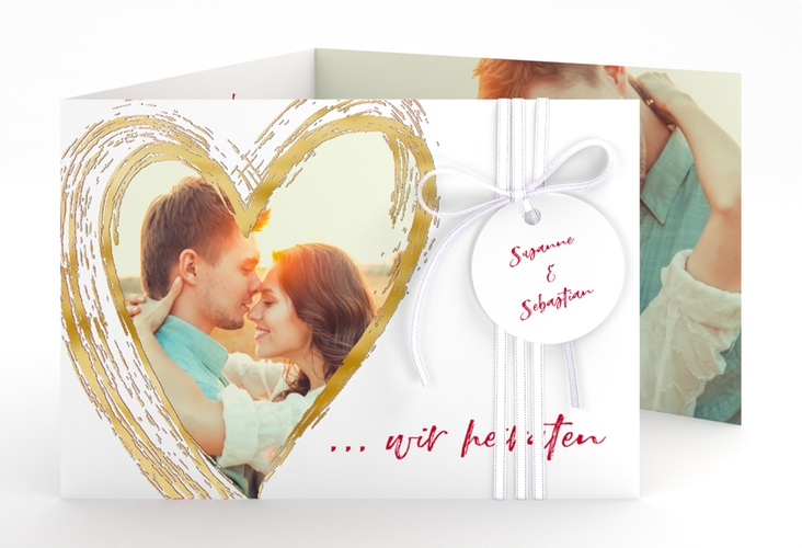Hochzeitseinladung Liebe A6 Doppel-Klappkarte rot gold