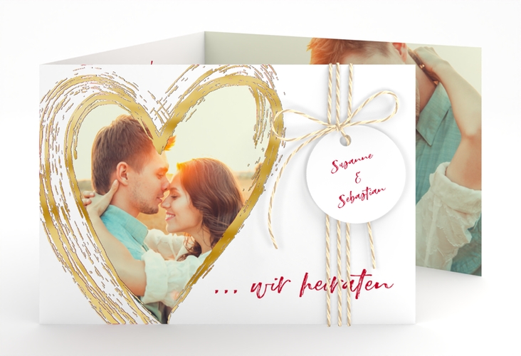 Hochzeitseinladung Liebe A6 Doppel-Klappkarte rot gold