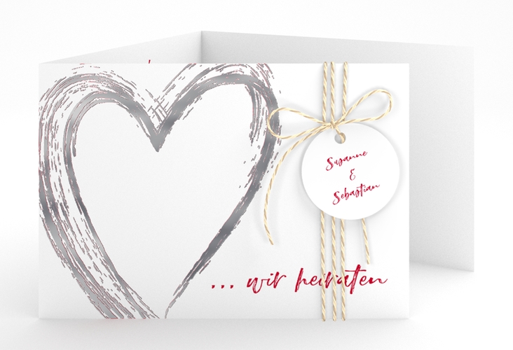 Hochzeitseinladung Liebe A6 Doppel-Klappkarte rot silber