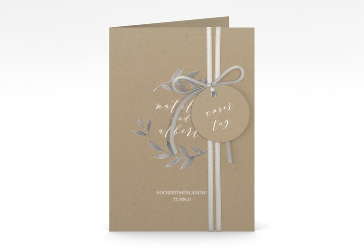 Einladungskarte Hochzeit Naturelove A6 Klappkarte hoch weiss silber
