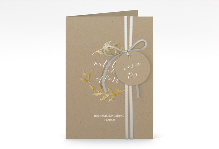 Einladungskarte Hochzeit Naturelove A6 Klappkarte hoch weiss gold