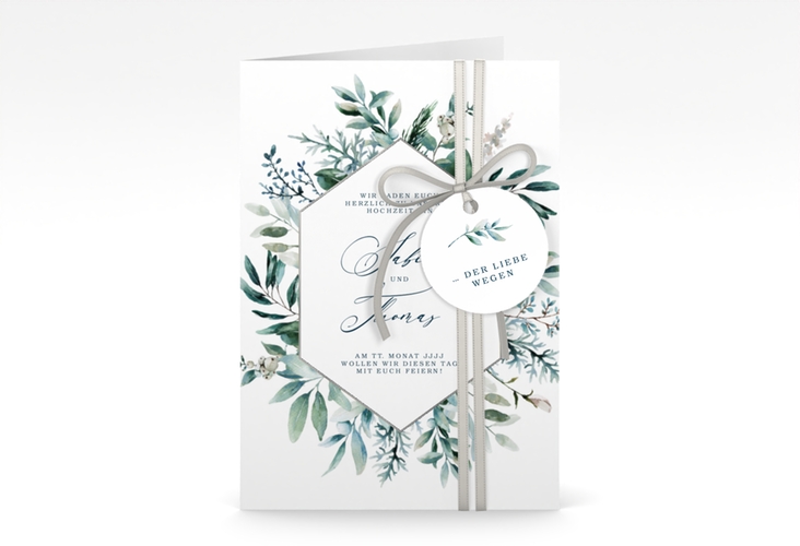 Einladungskarte Hochzeit Lumiere A6 Klappkarte hoch weiss silber