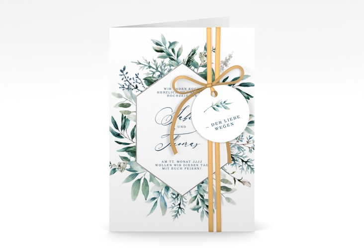 Einladungskarte Hochzeit Lumiere A6 Klappkarte hoch weiss silber
