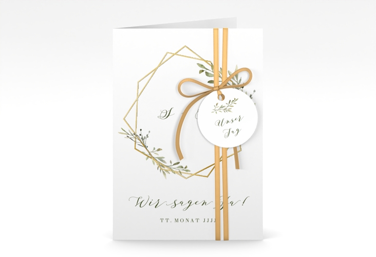 Einladungskarte Hochzeit Acacia A6 Klappkarte hoch weiss gold