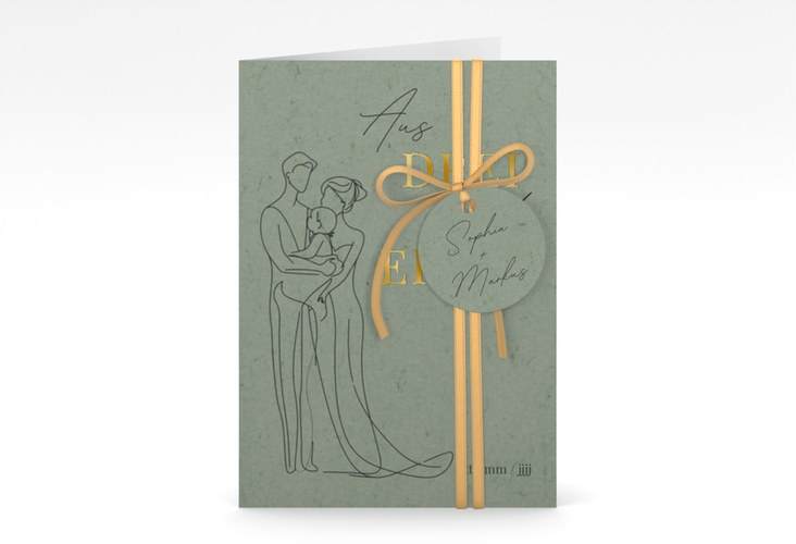 Einladungskarte Hochzeit Vereint A6 Klappkarte hoch gruen gold