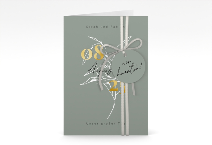 Einladungskarte Hochzeit Seed A6 Klappkarte hoch gruen gold