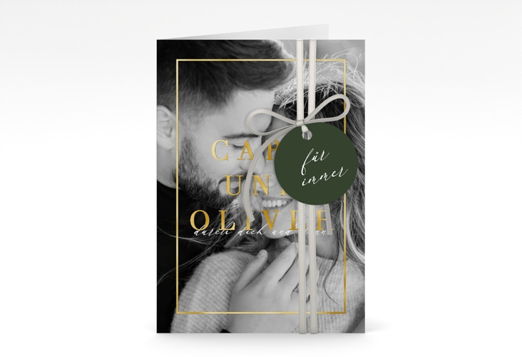 Einladungskarte Hochzeit Moment A6 Klappkarte hoch gruen gold