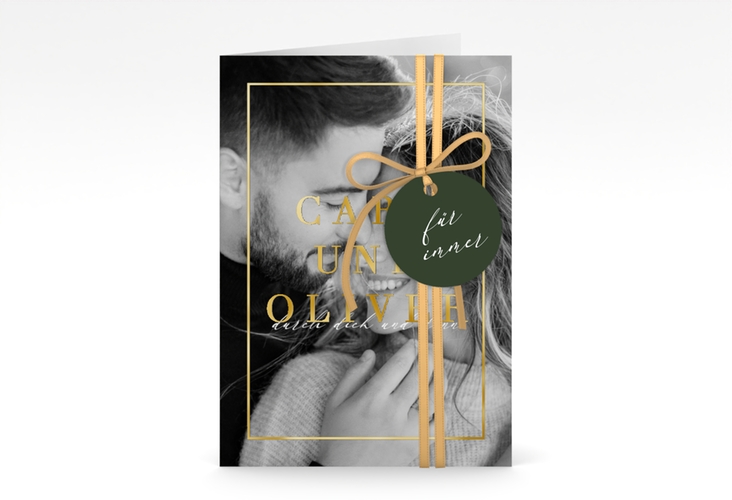 Einladungskarte Hochzeit Moment A6 Klappkarte hoch gruen gold