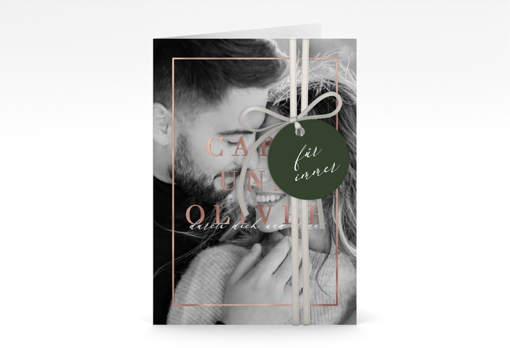 Einladungskarte Hochzeit Moment A6 Klappkarte hoch gruen rosegold