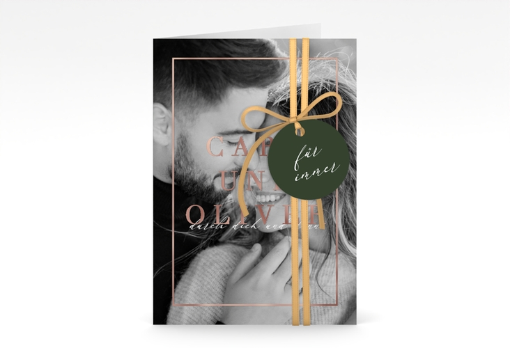 Einladungskarte Hochzeit Moment A6 Klappkarte hoch gruen rosegold