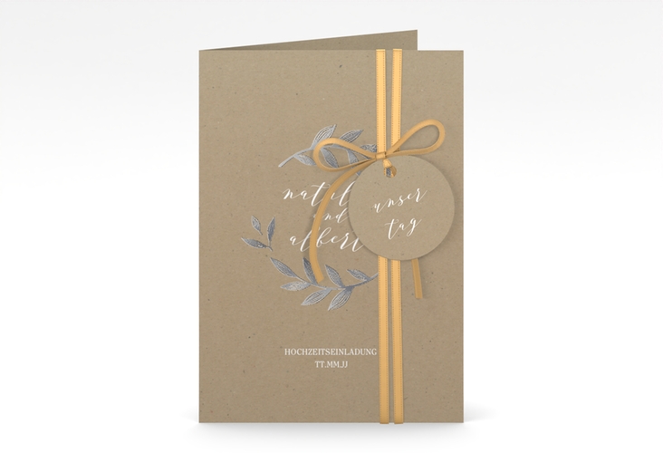 Einladungskarte Hochzeit Naturelove A6 Klappkarte hoch weiss silber
