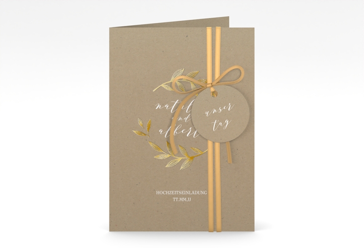 Einladungskarte Hochzeit Naturelove A6 Klappkarte hoch weiss gold