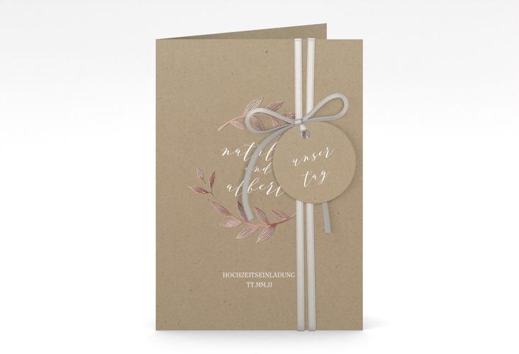 Einladungskarte Hochzeit Naturelove A6 Klappkarte hoch weiss rosegold