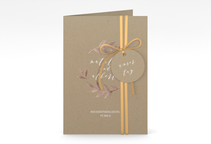 Einladungskarte Hochzeit Naturelove A6 Klappkarte hoch weiss rosegold
