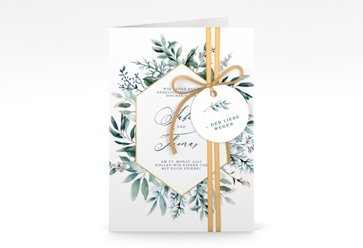 Einladungskarte Hochzeit Lumiere A6 Klappkarte hoch weiss gold