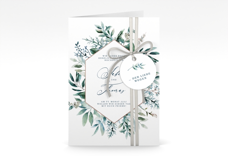 Einladungskarte Hochzeit Lumiere A6 Klappkarte hoch weiss rosegold