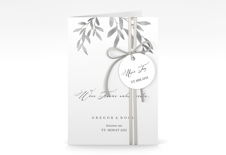 Einladungskarte Hochzeit Demure A6 Klappkarte hoch weiss silber