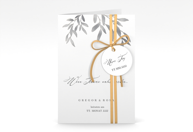 Einladungskarte Hochzeit Demure A6 Klappkarte hoch weiss silber