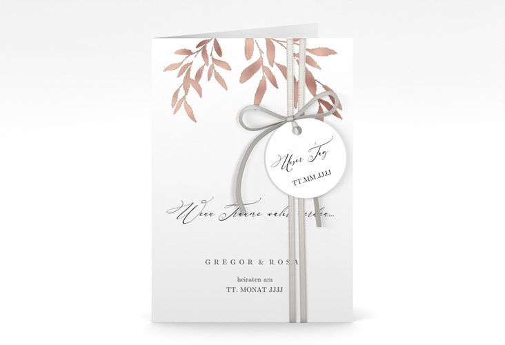 Einladungskarte Hochzeit Demure A6 Klappkarte hoch weiss rosegold