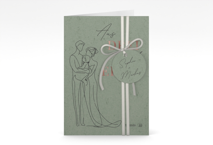 Einladungskarte Hochzeit Vereint A6 Klappkarte hoch gruen rosegold