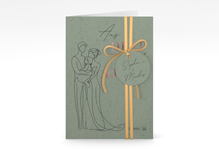 Einladungskarte Hochzeit Vereint A6 Klappkarte hoch gruen rosegold