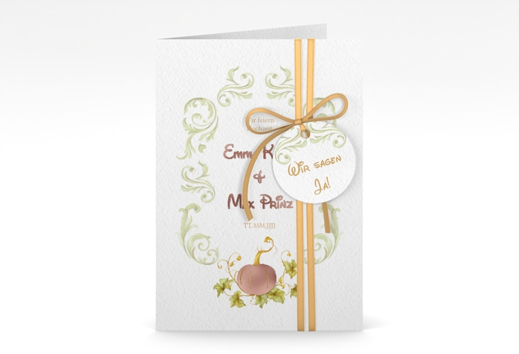 Einladungskarte Hochzeit Märchenhaft A6 Klappkarte hoch gruen rosegold