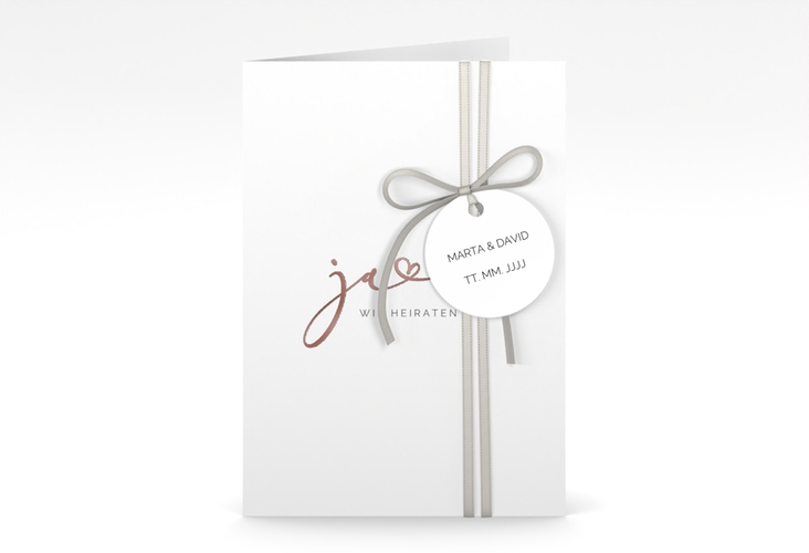 Hochzeitseinladung Jawort A6 Klappkarte hoch weiss rosegold modern minimalistisch mit veredelter Aufschrift