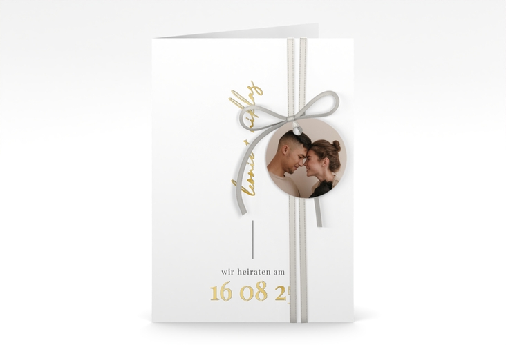 Einladungskarte Hochzeit Idylle A6 Klappkarte hoch weiss gold