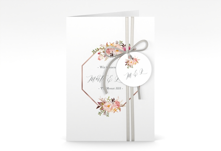 Einladungskarte Hochzeit Prachtvoll A6 Klappkarte hoch weiss rosegold